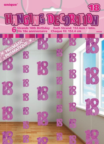 Glitz Pink 6 Hanging Decorations 18th Birthday 1.5m