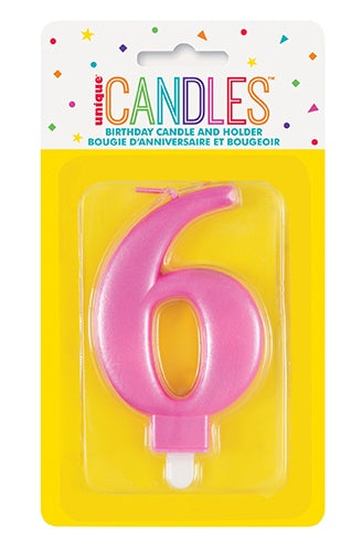 METALLIC PINK BIRTHDAY CANDLE - NUMBER 6