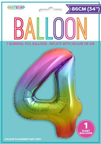 LARGE FOIL NUMBER BALLOON 34"(86CM) RAINBOW 4