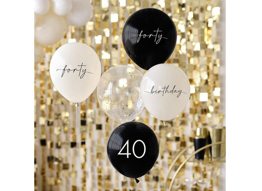 Champagne Noir Black, Nude, Cream & Champagne Gold 40th Birthday Party Balloons