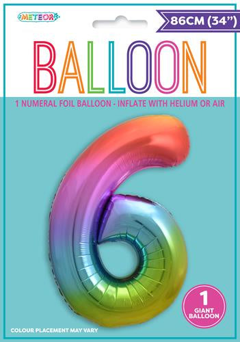 LARGE FOIL NUMBER BALLOON 34"(86CM) RAINBOW 6