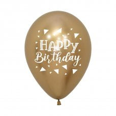 Latex Balloon 11"(28cm) Reflex Happy Birthday Gold Pack Of 50