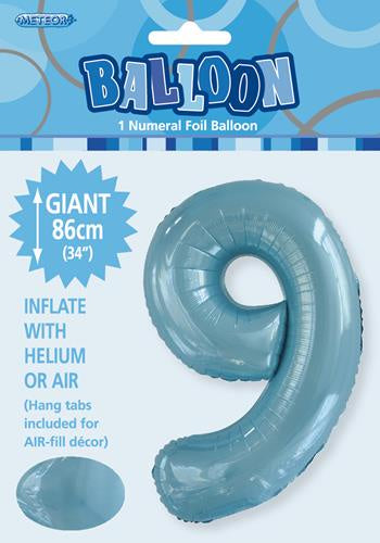 Large Foil Number Balloon 34"(86cm) Light Blue 9