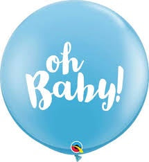 3FT BALLOON PRINT PALE BLUE OH BABY PACK OF 2