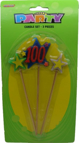 3 PIECE NUMBER CANDLE SET '100'