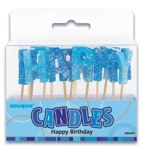 Glitz Blue Glitter Happy Birthday Candles Set