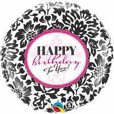 Bday Elegant Damask Foil Balloon 18''