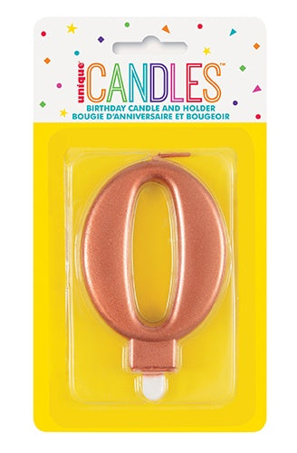 METALLIC ROSE GOLD BIRTHDAY CANDLE - NUMBER 0