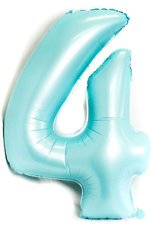 LARGE FOIL BALLOON 40"(100CM) NUMBER 4 LIGHT BLUE