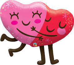 LARGE FOIL SUPERSHAPE BALLOON RED AND PINK HUGGING HEARTS 36''(91CM)