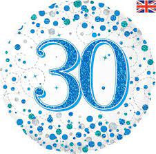 Sparkling Fizz Blue 30th Foil Balloon 18"(45cm)
