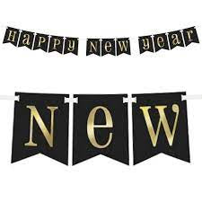 Happy New Year Black And Gold Pennant Banner