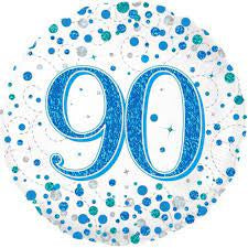 Sparkling Fizz Blue 90th Foil Balloon 18"(45cm)