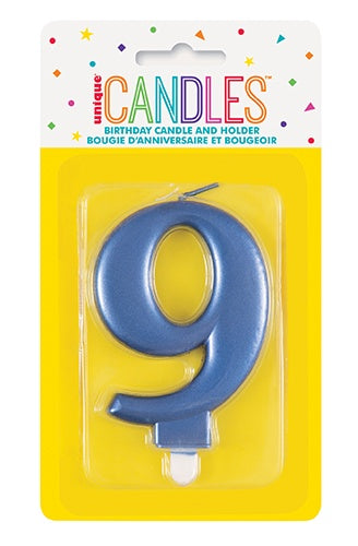 Metallic Blue Birthday Candle - Number 9