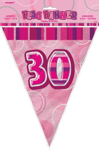 Glitz Pink Flag Banner 30th Birthday