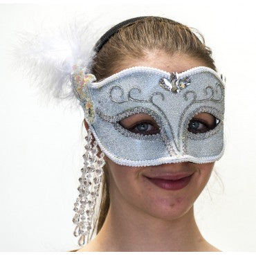 FACE MASK WHITE FEATHERS & DROP