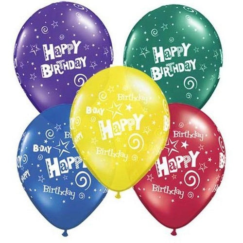 5" BALLOON PRINT BIRTHDAY STARS & SWIRL PACK OF 100