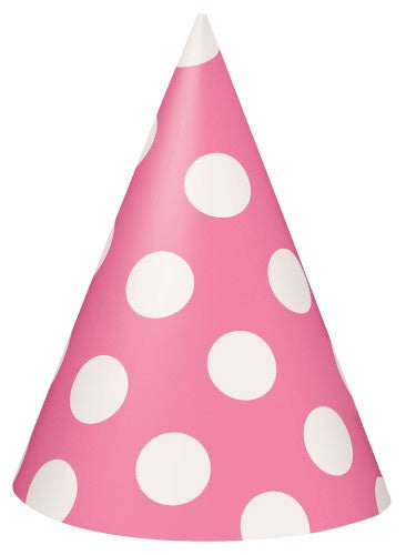 Dots Hot Pink Party Hats Pack Of 8