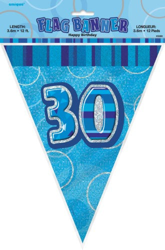 Glitz Blue Flag Banner 30th Birthday