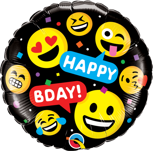 Round Smileys Happy Bday Foil Balloon 18"