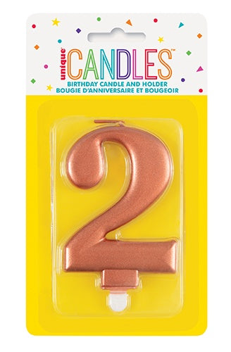 Metallic Rose Gold Birthday Candle - Number 2