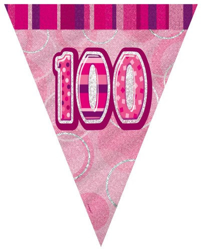 Glitz Pink Flag Banner 100th Birthday