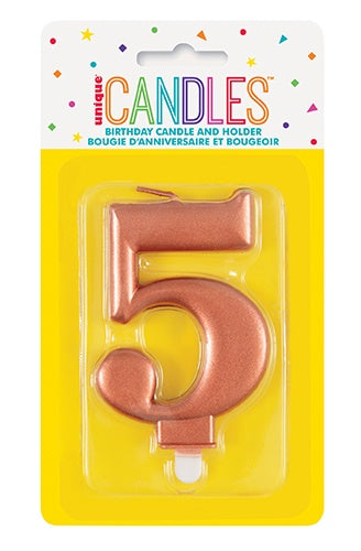 METALLIC ROSE GOLD BIRTHDAY CANDLE - NUMBER 5