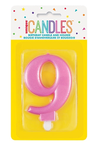 METALLIC PINK BIRTHDAY CANDLE - NUMBER 9