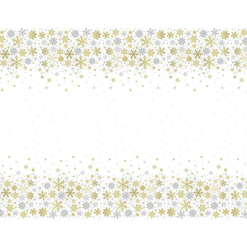 Snowflake Gold & Silver Tablecover – 1.37m x 2.13m Elegant Winter Party Decor for Holiday, Christmas, and New Year's Celebrations