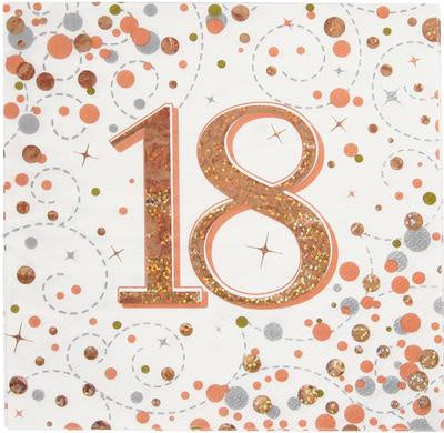 Sparkfizz Rose Gold Napkin 18th Pack Of 16