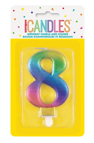 METALLIC RAINBOW BIRTHDAY CANDLE - NUMBER 8