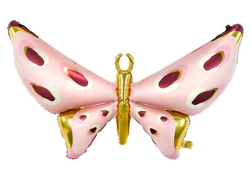 Party Deco Foil Supershape Balloon Glossy Pink Butterfly With Gold Spots 110cm