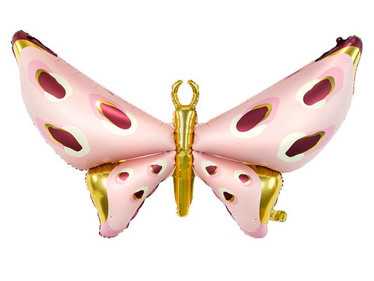 Party Deco Foil Supershape Balloon Glossy Pink Butterfly With Gold Spots 110cm