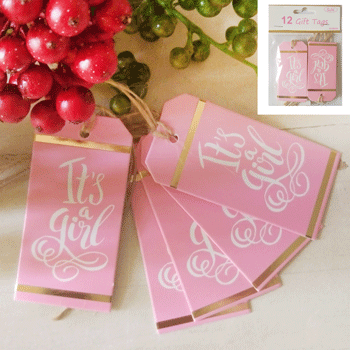 It's A Girl Gift Tags Pink Pack Of 12