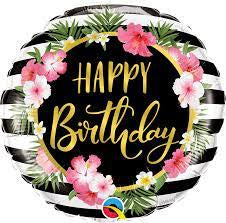 BDAY HIBISCUS STRIPES FOIL BALLOON 18 ''