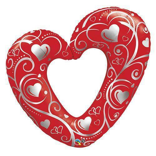 Large Foil Supershape Balloon 42" Hearts Shape & Filigree Red