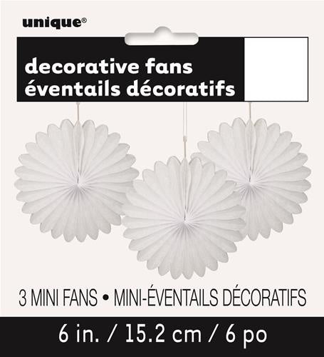 3 Mini Decorative Fan Tissue Paper White 15cm
