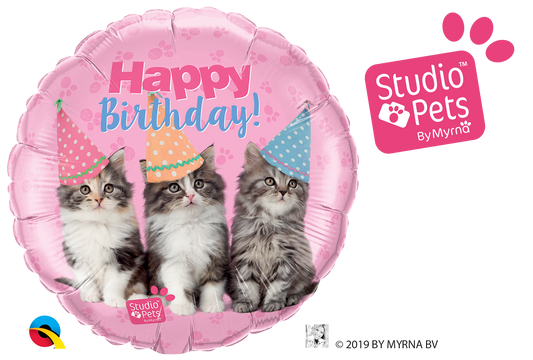 Studio Pets - Birthday Kittens Round Foil Balloon 18"