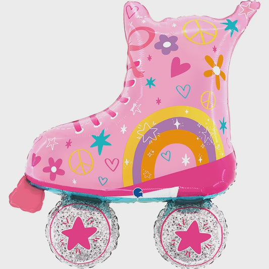 33 Inch Pink Roller Skates Foil Balloon - Large Retro Shape Party Decor for Birthdays, Themed Events