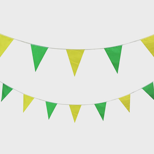 5M GREEN & GOLD TRIANGULAR BUNTING-POLYESTER MATERIAL, 10 SHEETS, EACH SHEET 20X30CM