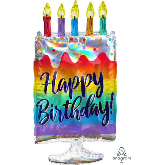 HOLOGRAPHIC IRIDESCENT CAKE LARGE FOIL SUPERSHAPE BALLOON 76CM