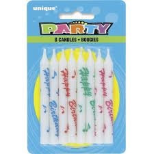8 H/B'DAY PRINT CANDLES -MULTI