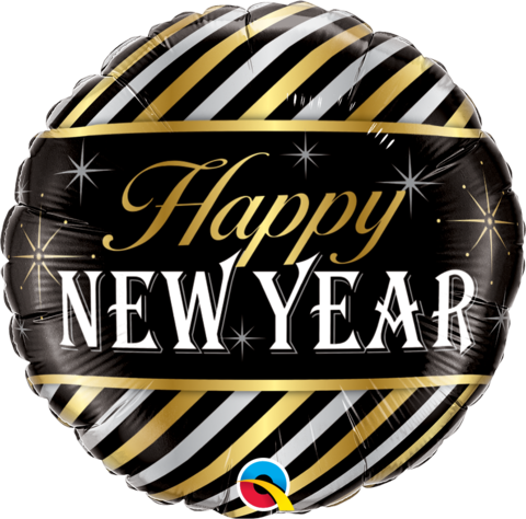 Foil Balloon 18"(45cm) New Year Diagonal Stripes