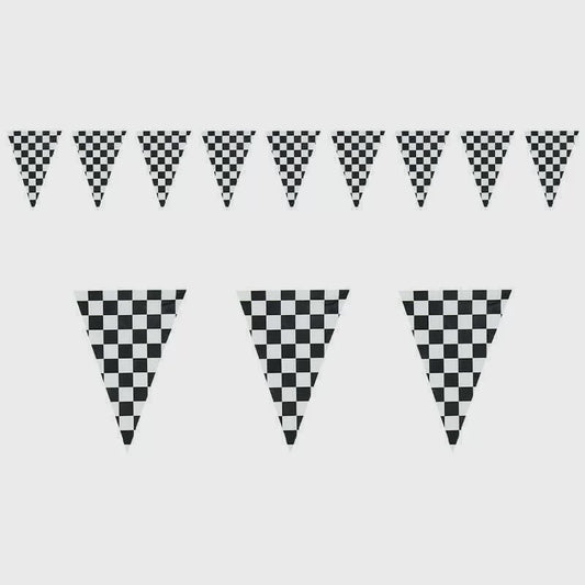 Black & White Check Pennant Bunting – 10m Triangle Flag Banner (20 Flags, 30cm Each)