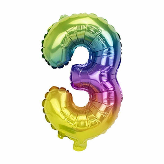 Rainbow Number 3 Foil Balloon 36cm