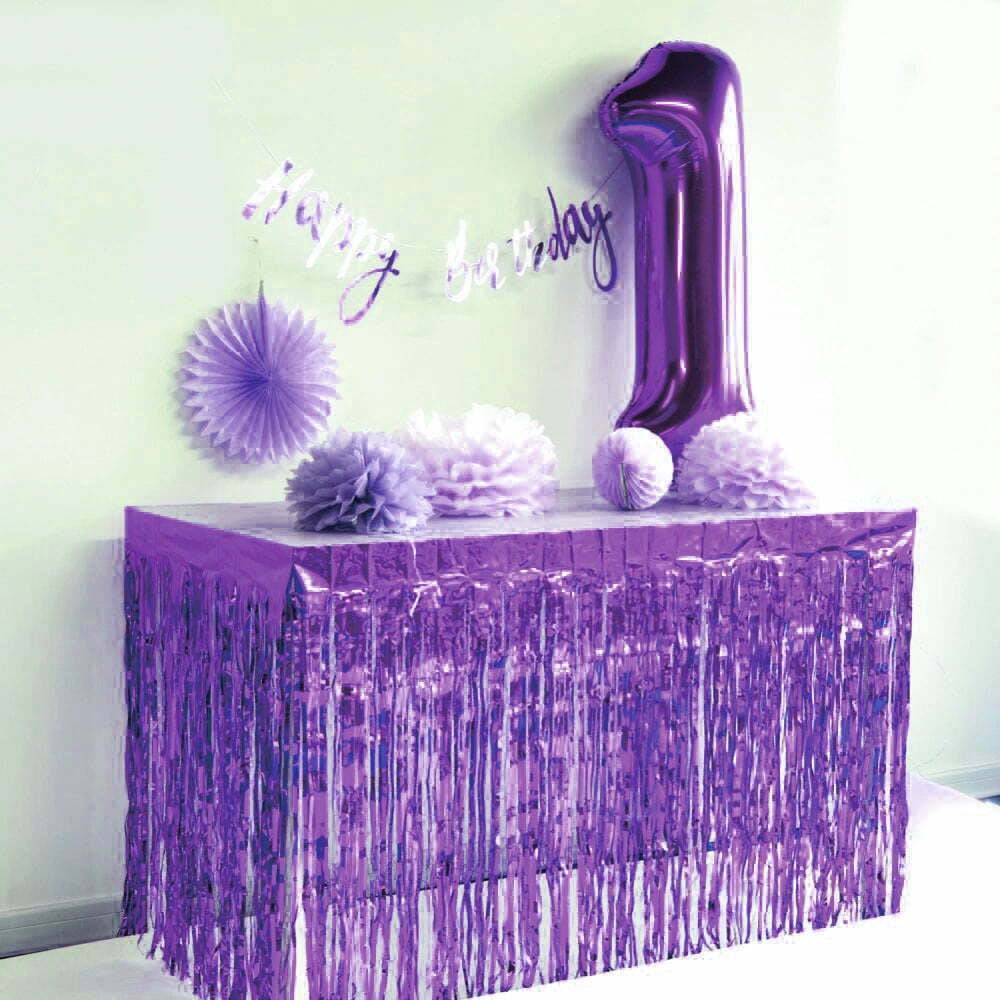 Purple Metallic Fringe Table Skirt 2.75m x 75cm