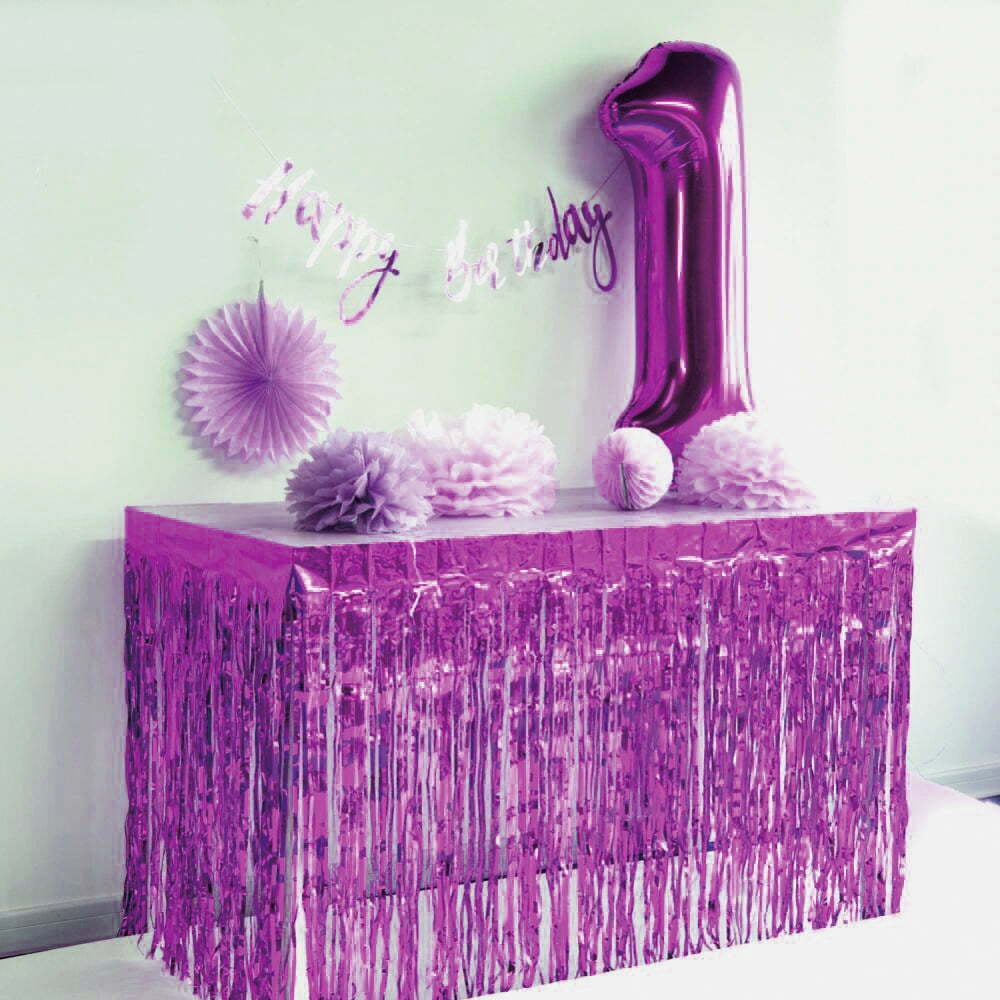 Hot Pink Metallic Fringe Table Skirt 2.75m x 75cm