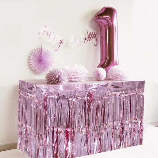 Light Pink Metallic Fringe Table Skirt 2.75m x 75cm