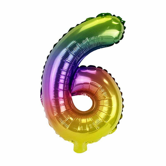 Rainbow Number 6 Foil Balloon 36cm