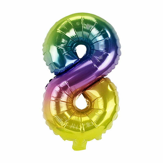 Rainbow Number 8 Foil Balloon 36cm